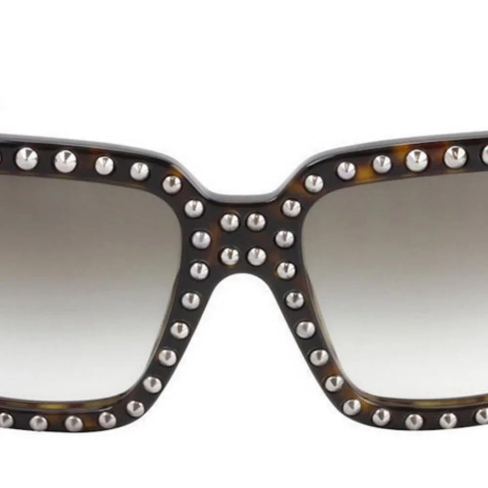 Prada Square Havana Studded Sunglasses